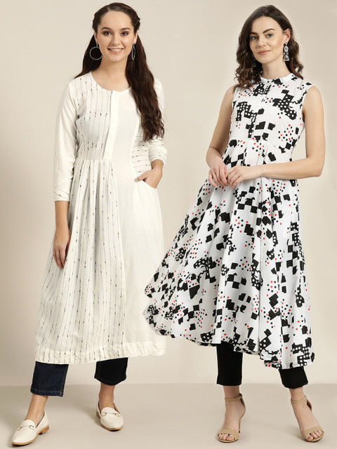 

Sangria Women Pack of 2 A-Line Kurtas, White
