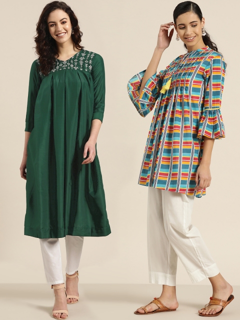 

Sangria Women Pack of 2 Kurtas, Green