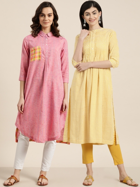 

Sangria Women Pack of 2 A-Line Kurtas, Yellow