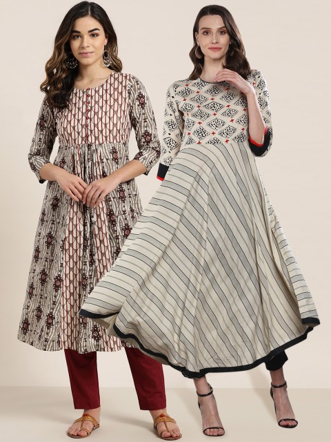

Sangria Women Pack of 2 Printed Kurtas, Taupe