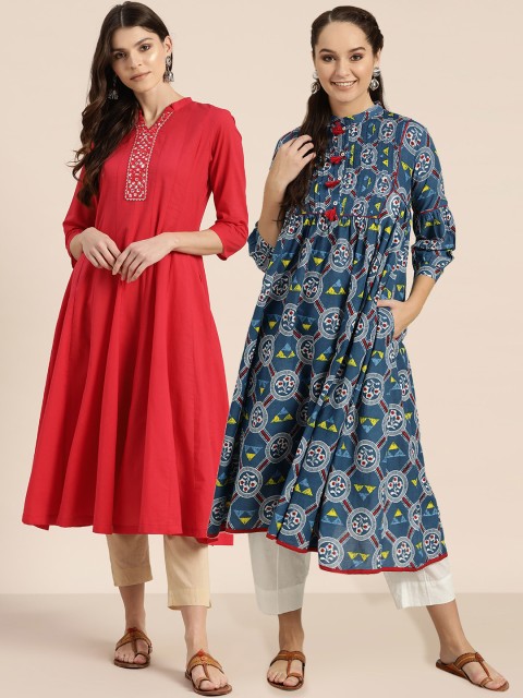 

Sangria Women Pack of 2 Anarkali Kurtas, Red