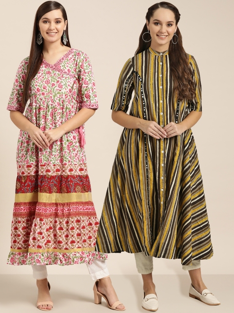 

Sangria Women Pack of A-Line Kurta & Anarkali Kurtas, Yellow