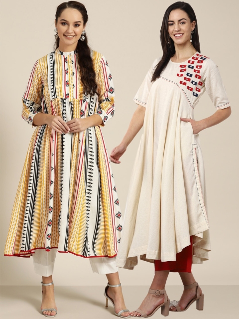 

Sangria Women Pack of 2 Anarkali Kurtas, Off white