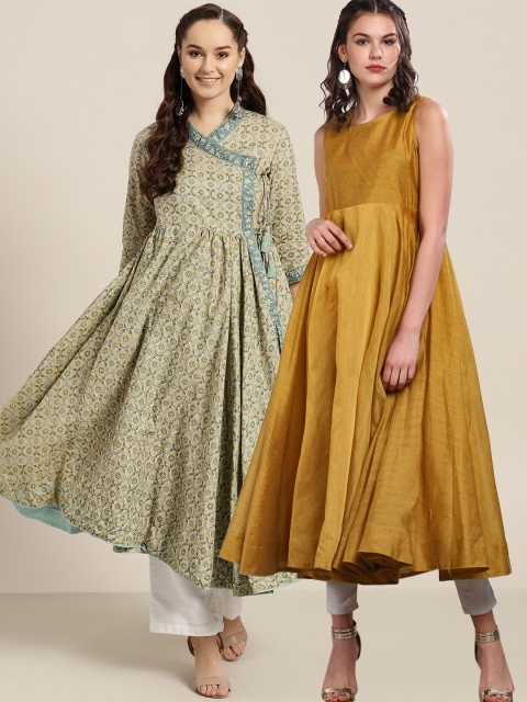 

Sangria Women Pack of 2 Anarkali Kurtas, Mustard