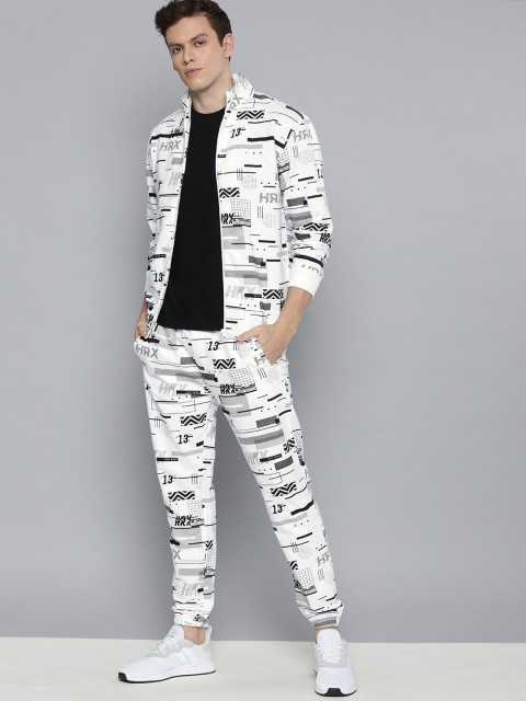 

HRX by Hrithik Roshan Men White & Black Printed Regular Fit Bio-Wash Lifestyle Tracksuit