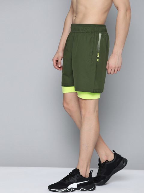

HRX by Hrithik Roshan Men Green Solid Regular Fit Antimicrobial Rapid-Dry Training Shorts, Olive
