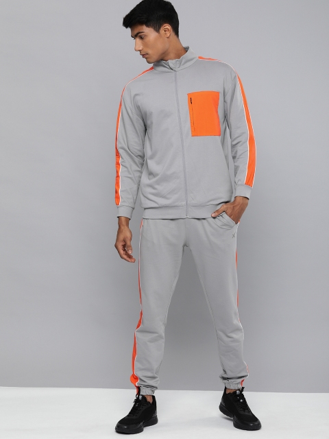 

HRX by Hrithik Roshan Men Grey Colourblocked Regular Fit Bio-Wash Lifestyle Tracksuit