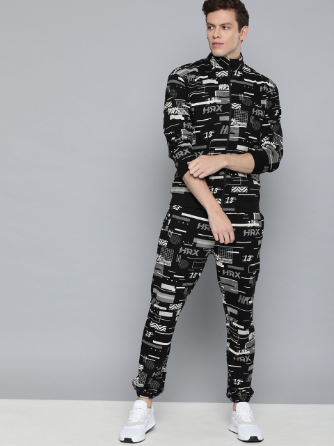 

HRX by Hrithik Roshan Men Black & White Printed Regular Fit Bio-Wash Lifestyle Tracksuit