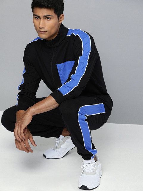 

HRX by Hrithik Roshan Men Black Colourblock Regular Fit Bio-Wash Lifestyle Tracksuit