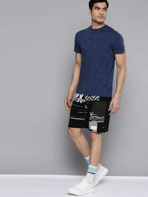 

HRX by Hrithik Roshan Men Jet Black Printed Slim Fit Bio-Wash Lifestyle Shorts