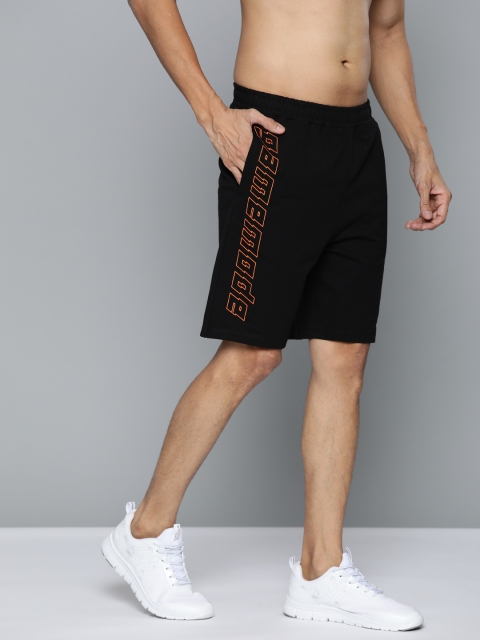 

HRX by Hrithik Roshan Men Jet Black Printed Detail Slim Fit Bio-Wash Lifestyle Shorts