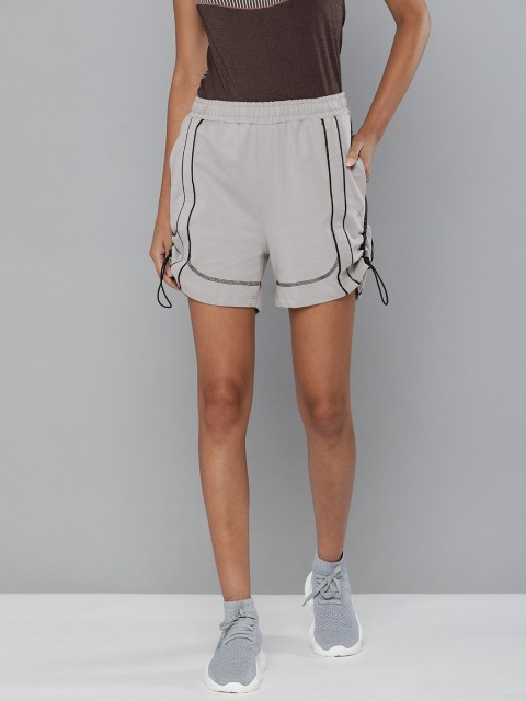 

HRX by Hrithik Roshan Women Wet Weather Typographic Regular Fit High-Rise Lifestyle Shorts, Grey