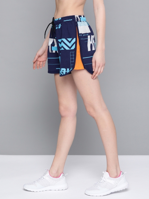 

HRX by Hrithik Roshan Women Medieval Blue Brand Carrier Mid-Rise Lifestyle Shorts
