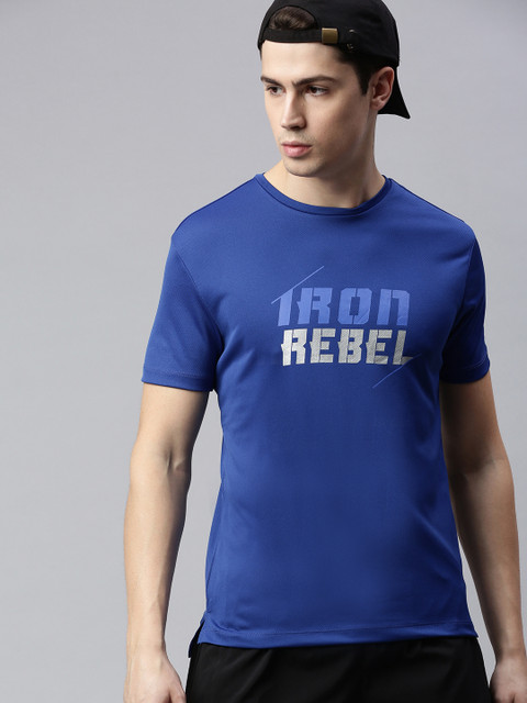 

HRX by Hrithik Roshan Men Blue Typographic Antimicrobial Rapid-Dry Training T-shirt