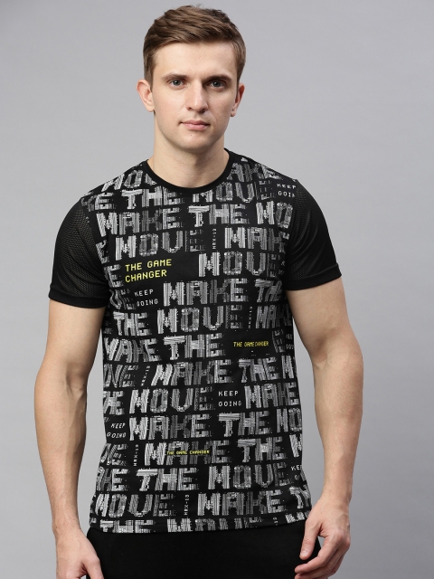 HRX by Hrithik Roshan Men Black Brand Carrier Bio-Wash Antimicrobial Lifestyle T-shirt