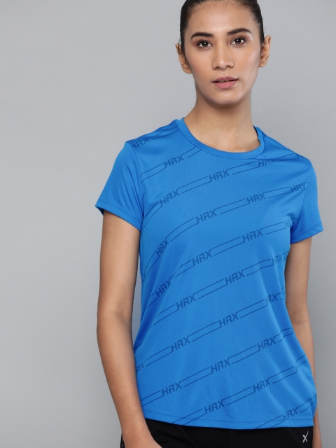 

HRX by Hrithik Roshan Women Blue Brand Carrier Seamless Antimicrobial Running T-shirt