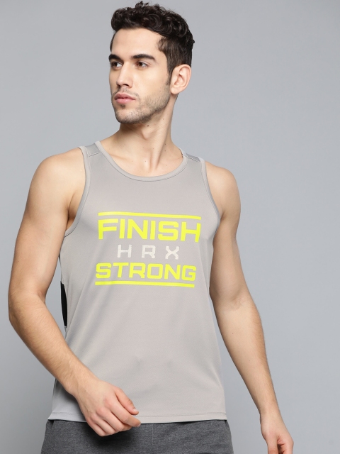 

HRX by Hrithik Roshan Men Grey Printed Antimicrobial Rapid-Dry Training Tank T-Shirt