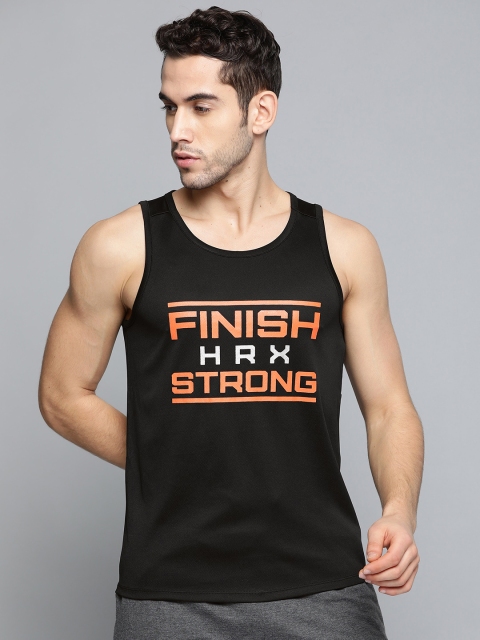 

HRX by Hrithik Roshan Men Jet Black Printed Antimicrobial Rapid-Dry Training Tank T-Shirt