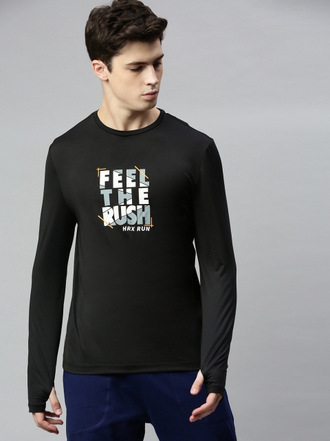 

HRX by Hrithik Roshan Men Black Typographic Rapid-Dry Antimicrobial Running T-shirt