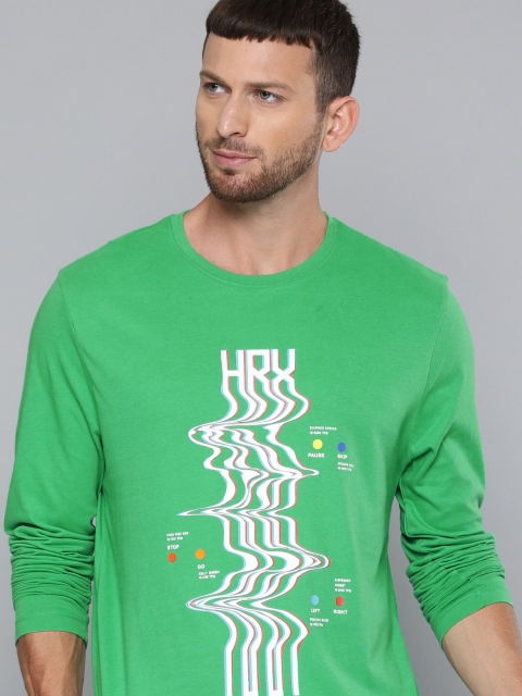 

HRX by Hrithik Roshan Men Green Solid Bio-Wash Antimicrobial Lifestyle T-shirt