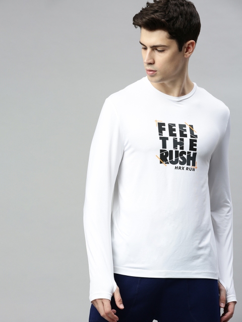 

HRX by Hrithik Roshan Men White Typographic Rapid-Dry Antimicrobial Running T-shirt