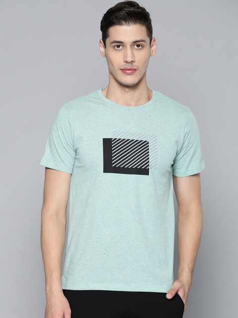 

HRX by Hrithik Roshan Men Blue Haze Melange Solid Organic Cotton Bio-Wash Yoga T-shirt, Green