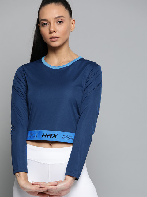 

HRX by Hrithik Roshan Women Estate Blue Solid Antimicrobial Rapid-Dry Training T-shirt, Navy blue