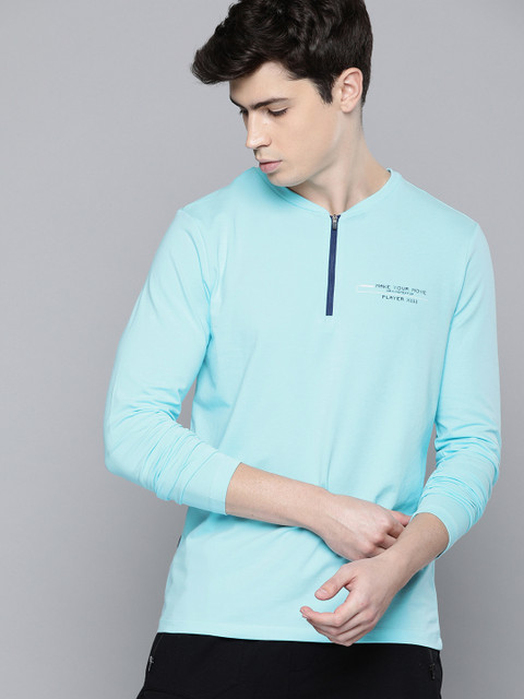 

HRX by Hrithik Roshan Men Crystal Blue Solid Bio-Wash Antimicrobial Lifestyle T-shirt