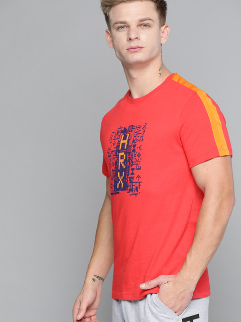

HRX by Hrithik Roshan Men High Risk Red Printed Bio-Wash Antimicrobial Lifestyle Pure Cotton T-shirt, Coral