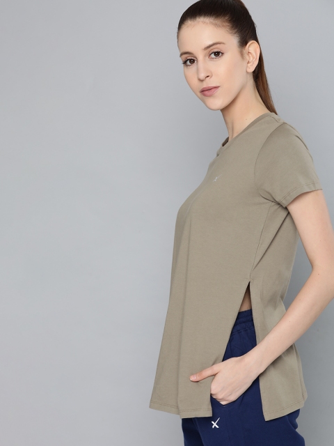 

HRX by Hrithik Roshan Women Brindle Solid Organic Cotton Bio-Wash Yoga T-shirt, Taupe