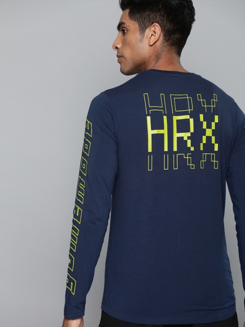 

HRX by Hrithik Roshan Men Navy Blue Back Printed Bio-Wash Antimicrobial Lifestyle T-shirt