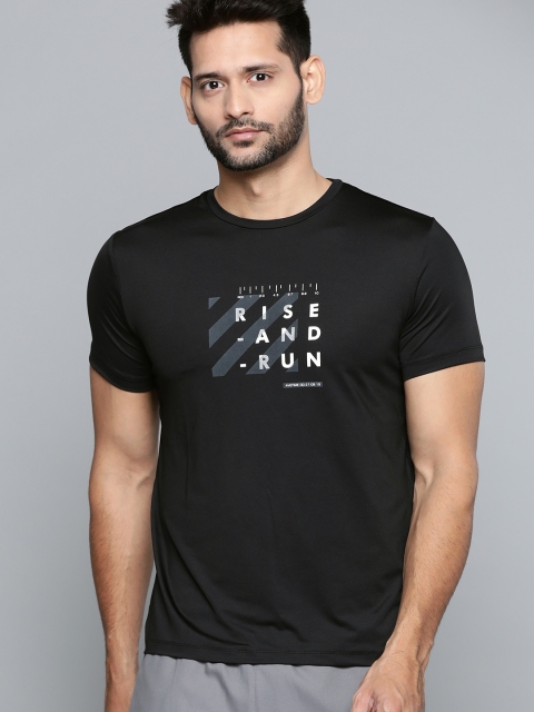 

HRX by Hrithik Roshan Men Black Typographic Regular Fit Antimicrobial Running T-shirt