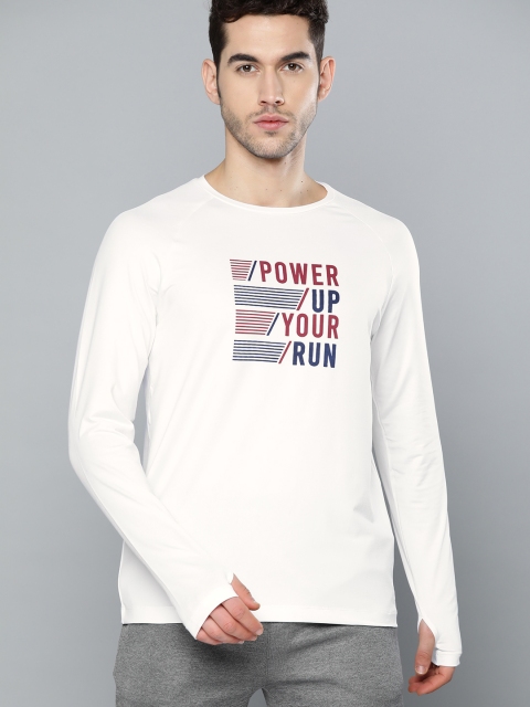 

HRX by Hrithik Roshan Men Brilliant White Printed Rapid-Dry Antimicrobial Running T-shirt