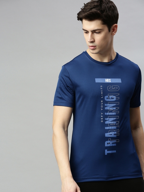 

HRX by Hrithik Roshan Men Navy Blue Slim Fit Brand Carrier Antimicrobial Training T-shirt