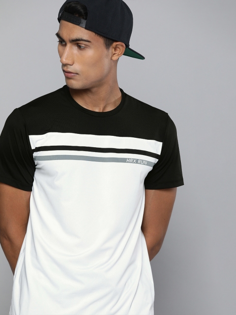 

HRX by Hrithik Roshan Men White and Black Colourblocked Rapid-Dry Antimicrobial T-shirt