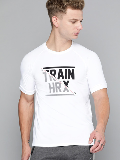 

HRX by Hrithik Roshan Men White Brand Carrier Antimicrobial Rapid-Dry Training T-shirt
