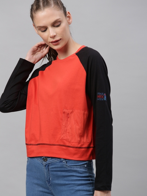 

HRX by Hrithik Roshan Women Red Colourblocked Bio-Wash Antimicrobial Lifestyle T-shirt