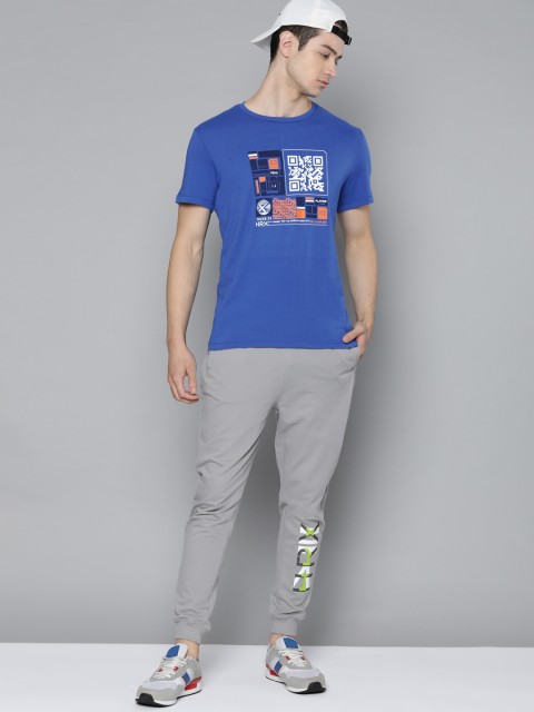 

HRX by Hrithik Roshan Men Blue Solid Cotton Bio-Wash Antimicrobial Lifestyle T-shirt