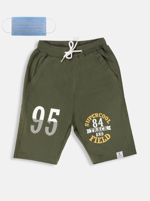 

Lil Tomatoes Boys Olive Green Solid Regular Fit Regular Shorts