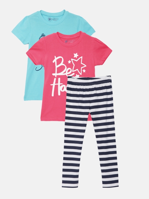 

YK Basics Girls Pack Of 2 Printed Tshirts & 1 Pyjama, Blue