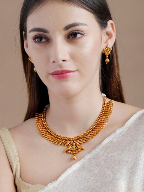 

Rubans 22K Gold-Plated Handcrafted Studded Traditional Necklace Set