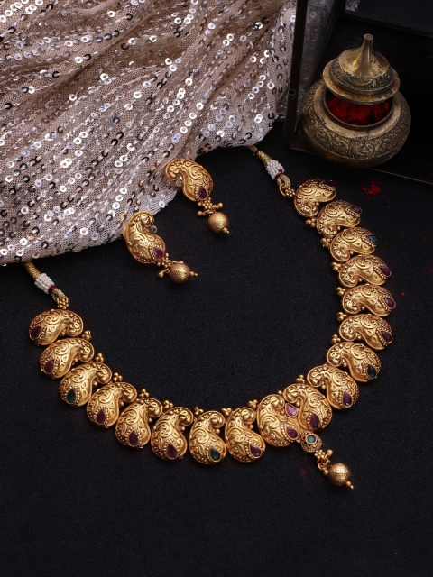 

Rubans 22K Gold-Plated Handcrafted Paisley Shape Traditional Necklace Set