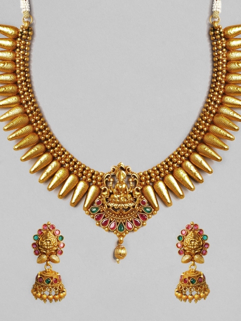 

Rubans 22K Gold-Plated Handcrafted Devine Lakshmi Traditional Necklace Set