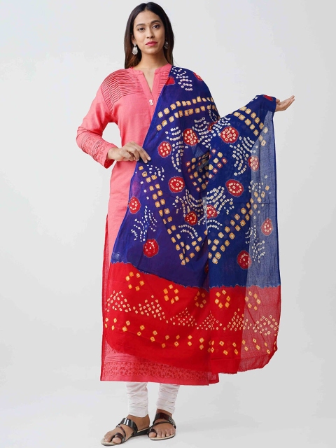 

Unnati Silks Blue & Red Printed Pure Bandhani Cotton Sustainable Dupatta