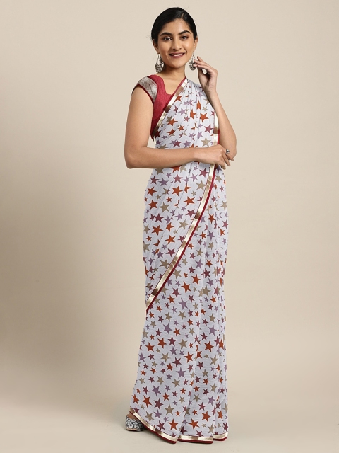 

KALINI White & Maroon Poly Chiffon Printed Saree