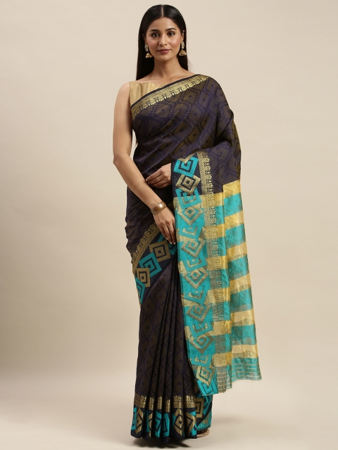 

KALINI Navy Blue Dual Toned Art Silk Woven Design Chanderi Saree