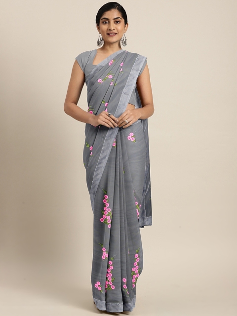

KALINI Grey & Pink Net Embroidered Saree