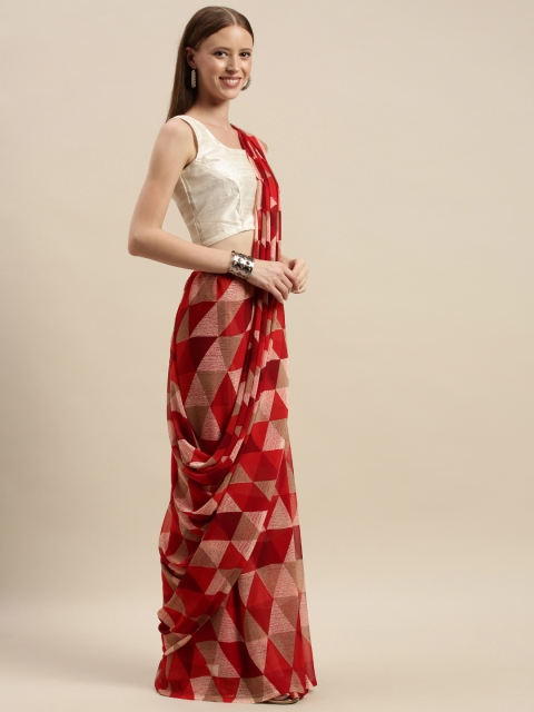 

KALINI Red & Beige Poly Georgette Printed Saree