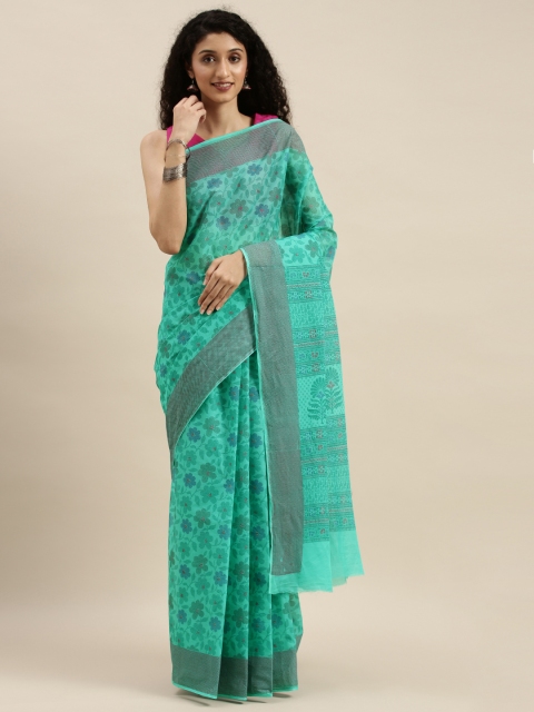 

KALINI Green Floral Printed Pure Cotton Saree