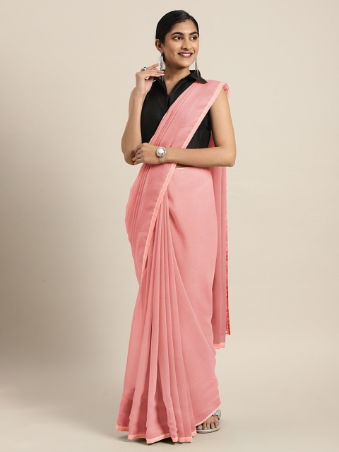 

KALINI Pink Solid Poly Georgette Saree